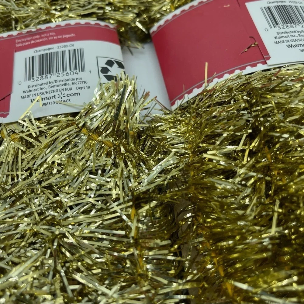 Tinsel Garland Gold 12 Feet Each Set of 3 Lightweight Holiday